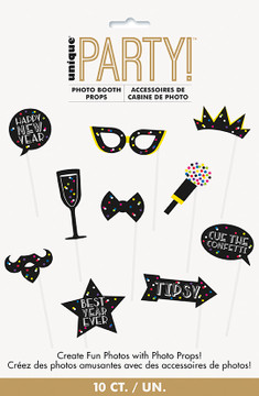 New Year party photo booth props, 10 count, black themed