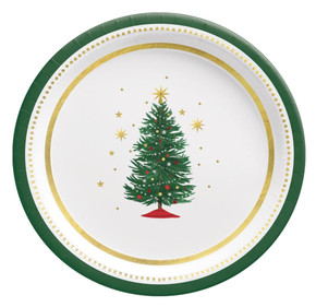 Joyful Tree paper plate with festive holiday tree design