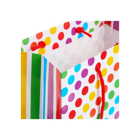 Colorful rainbow polka dot gift bag ready for party use 7.5″ x 9″