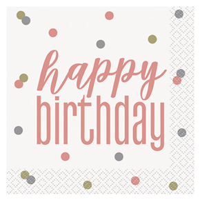birthday glitz rose gold small paper napkins 16-count