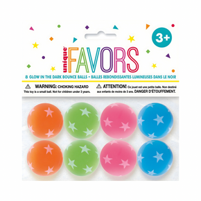 Pack includes 8 glow in the dark bounce balls