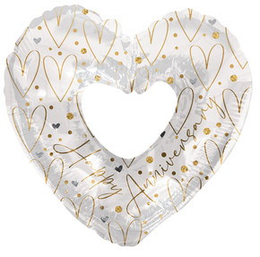 Happy Anniversary heart-shaped foil balloon, 35-inch jumbo mylar for anniversary party decorations