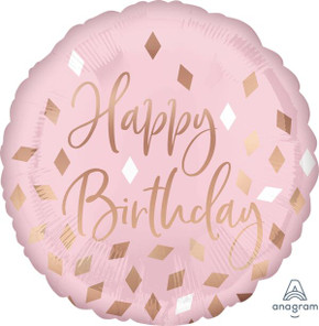 Blush Happy Birthday Foil Balloon – 17-Inch Round Pink & Rose Gold Design