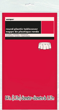 84" Red Round Plastic Tablecover
