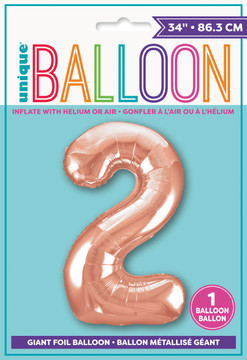 34" Giant Balloon Numeral Number 2 Rose Gold