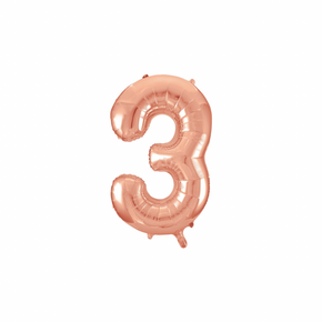 Large rose gold number 3 foil balloon for birthday party