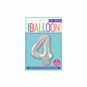 34” Silver Number 4 Foil Balloon – 1ct