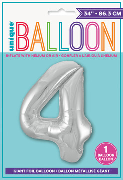 34" Balloon Number 4 Silver