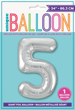 34" Giant Numeral Balloon 5 Silver