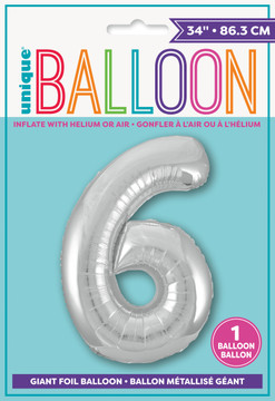 34" Balloon Number 6 Silver