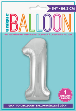 34-inch silver number 1 foil balloon for birthday celebrations