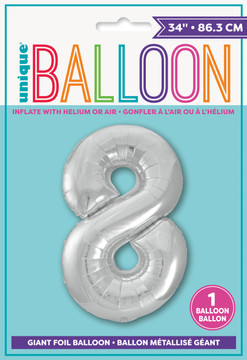 34" Balloon Number 8 Silver