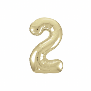 Metallic numeral two balloon in gold for party setup