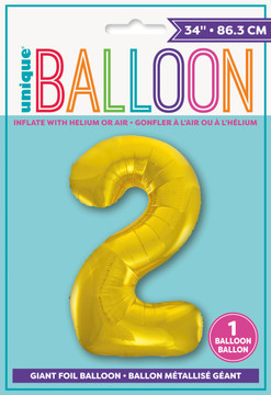 34" Giant Balloon Numeral number 2 Gold
