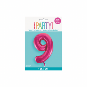 Oversized pink foil balloon shaped like number nine