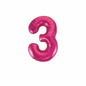 Bold hot pink number 3 balloon for celebration