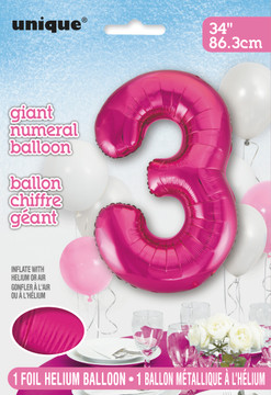 Giant Balloon Numeral number 3 Rose
