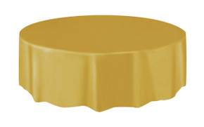 84" Gold Round Plastic Tablecover