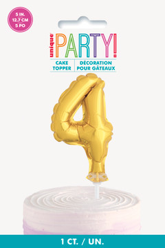 5" Gold Cake Topper Number 4 Shaped Balloon