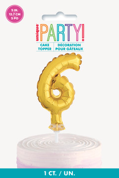 5" Gold Cake Topper Number 6 Shaped Balloon