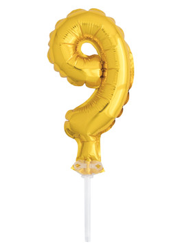 5" Gold Cake Topper Number 9 Shaped Balloon