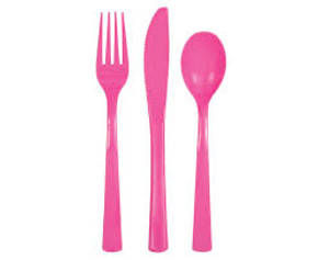 18ct Hot Pink Plastic Cutlery (Sets of 6)