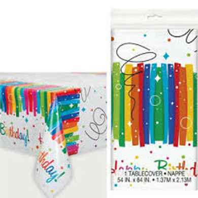 Happy Birthday Rainbow Ribbons Birthday Tablecover 54in x 84in