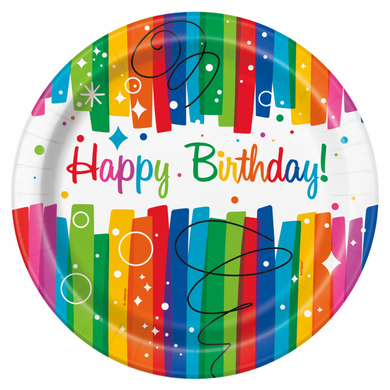 Paper plate with rainbow ribbon design and Happy Birthday message