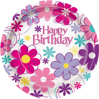 Birthday Blossom small floral paper plates 7-inch, pack of 8