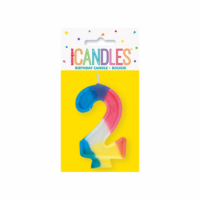 Colorful rainbow number 2 candle for cake
