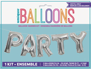 Party 5 Balloon Banner Kit Silver Letters 14"