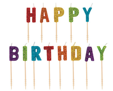Unique Glitter Happy Birthday Candles - 13 Count