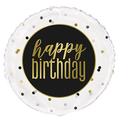 18" Gold Happy Birthday Black and White Metallic Foil Mylar Balloons