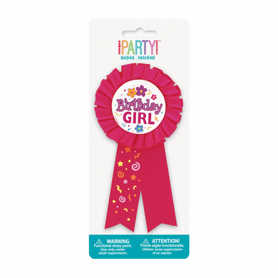 Pink birthday ribbon badge