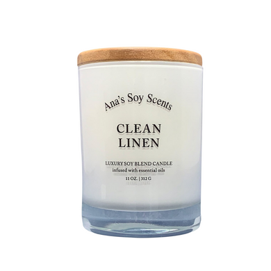 Clean Linen, Ana's Soy Scent Glass Candle With Lid 11oz