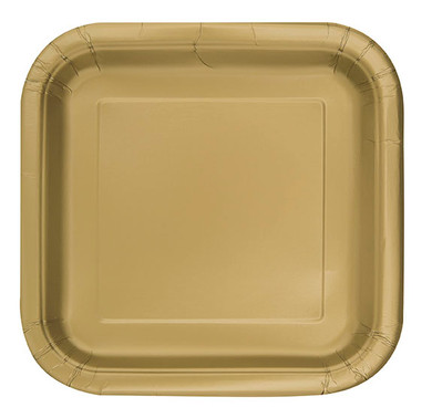 16ct Gold Paper Square Plates 7"