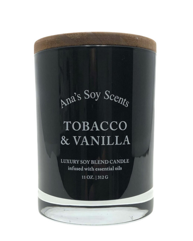 Tobacco & Vanilla, Ana's Soy Scents 11oz Candle with Lid