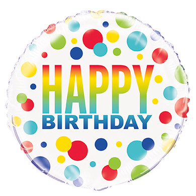 Happy Birthday Dots rainbow Foil Balloon 18"