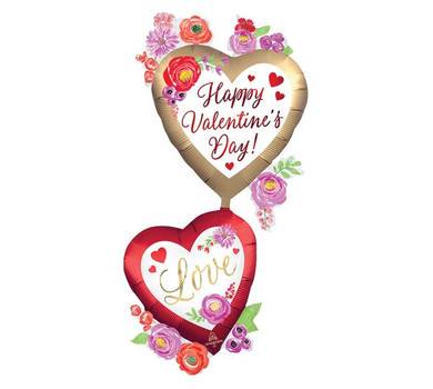 Happy valentine Day Satin Watercolor Floral 69” Multi-Balloon
