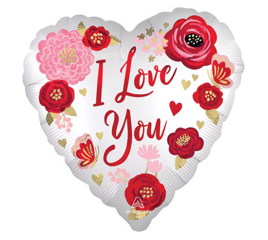 Happy Valentine Day Satin Painted Flowers 18 in Foil Balloon