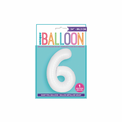 Matte white number 6 balloon for minimalist birthday décor