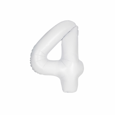 Soft white numeral four foil balloon with matte finish