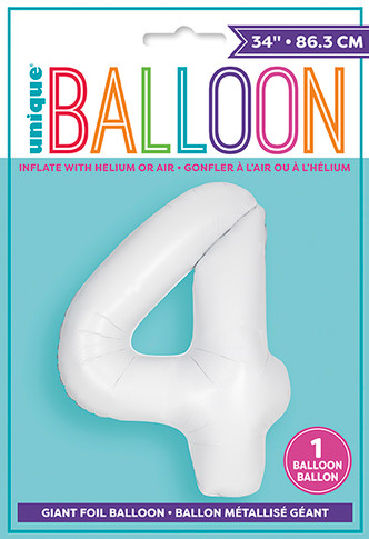 34" Balloon Number 4 White