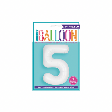 Large matte white number 5 balloon for celebration setup
