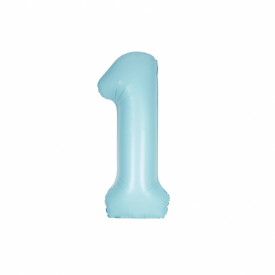 Foil balloon shaped like number one in blue color