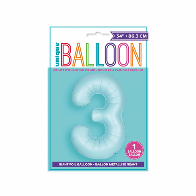 Light pastel blue number 3 balloon for celebration setup