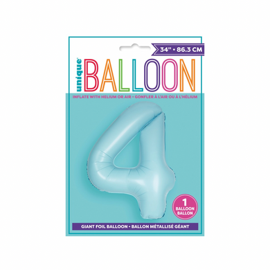 Large matte blue number 4 balloon for celebration setup