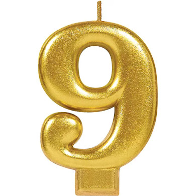 Birthday Candle Metallic Numeral ''9'' Gold