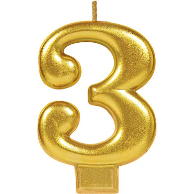 Birthday Candle Metallic Numeral ''3'' Gold