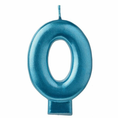 Blue Metallic Numeral Birthday Party Cake Candle #0 Number Zero